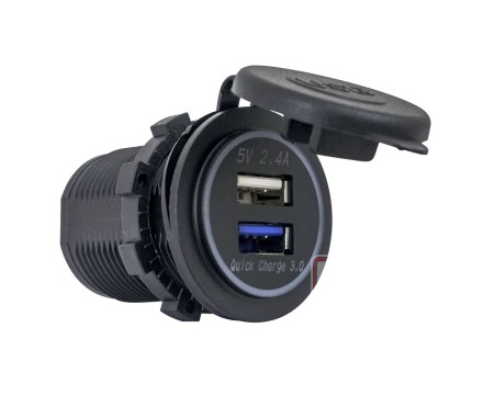 USB розетка / 2 порта / универсальная с вольтметром 3А черный корпус с подсветкой