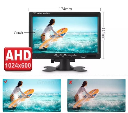 Видеорегистратор 7 дюймов с поддержкой 2 AHD-камер с разрешением экрана 1024*600 (IPS) на кронштейне (M12)